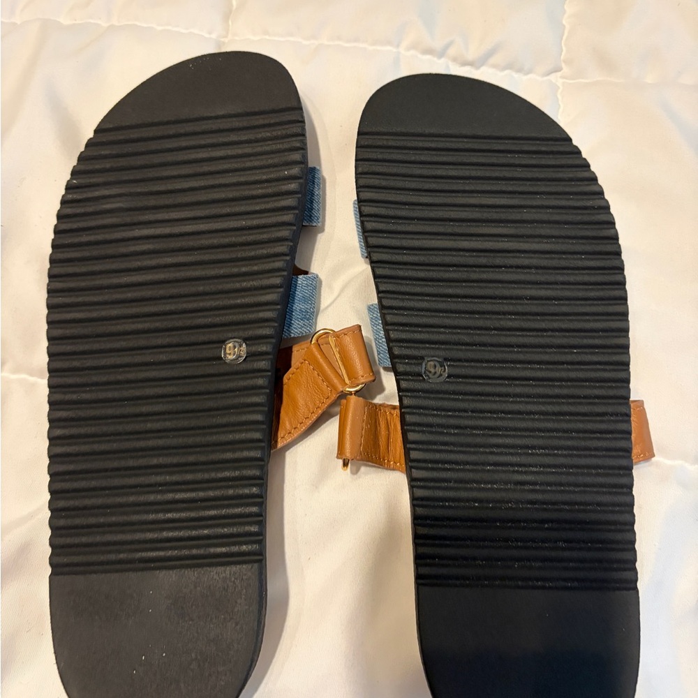 🌼🌼🌼🌼🌼🌼Steve Madden Mayven Denim and brown slides size 9.5 - Picture 3 of 3